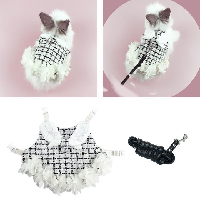 Rabbit Harness Walking Vest Harness Leash Set Black White M