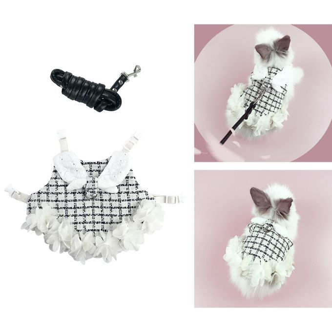 Rabbit Harness Walking Vest Harness Leash Set Black White M