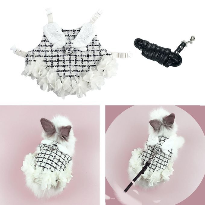 Rabbit Harness Walking Vest Harness Leash Set Black White M