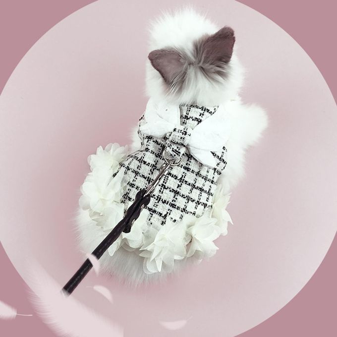 Rabbit Harness Walking Vest Harness Leash Set Black White M