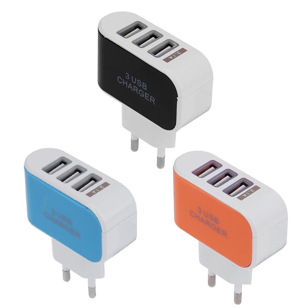 Multi-Head Travel Fast USB Wall Portable Mobile Charger(2A) Adapter EU Plug 3 USB EU Plug LED Mobile Phone Quick Chargers