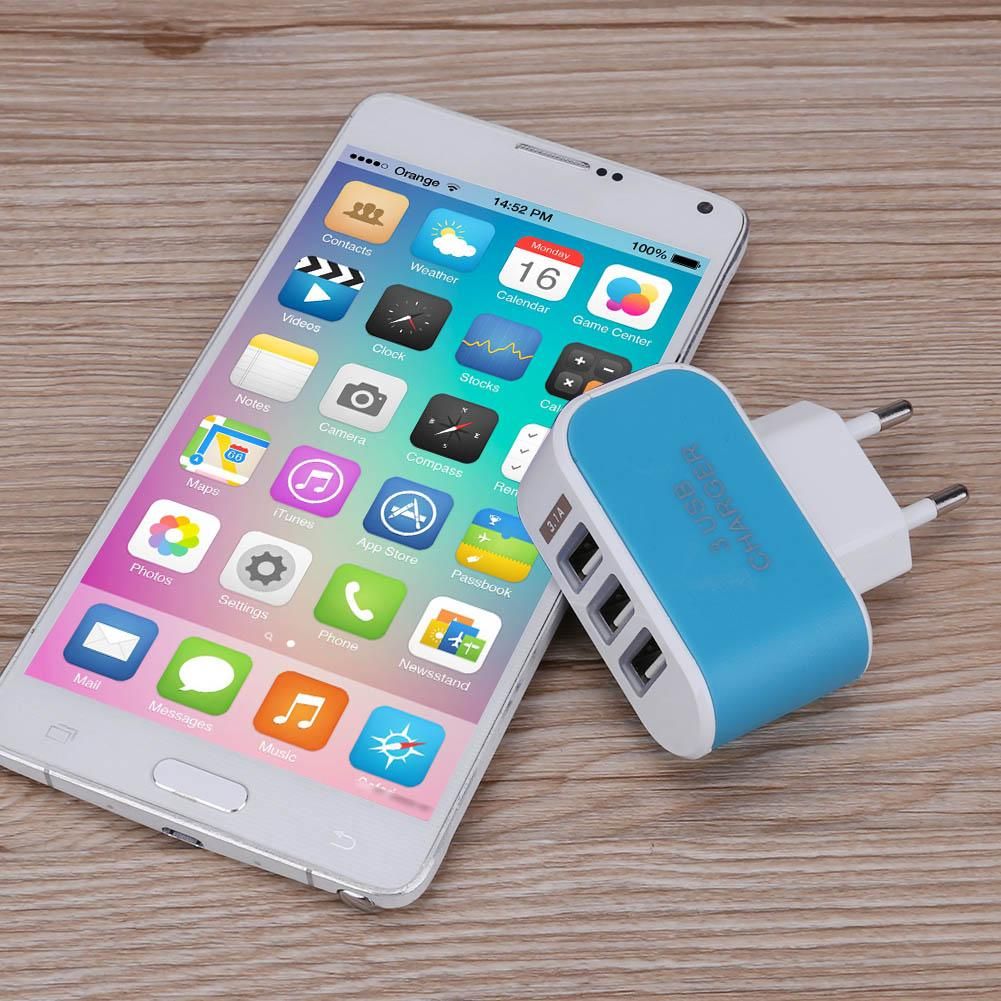 Multi-Head Travel Fast USB Wall Portable Mobile Charger(2A) Adapter EU Plug 3 USB EU Plug LED Mobile Phone Quick Chargers