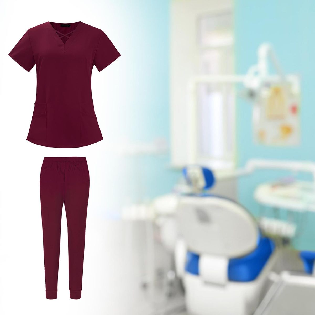 Nursing Scrub Set Working Uniform Durable Red Color In S