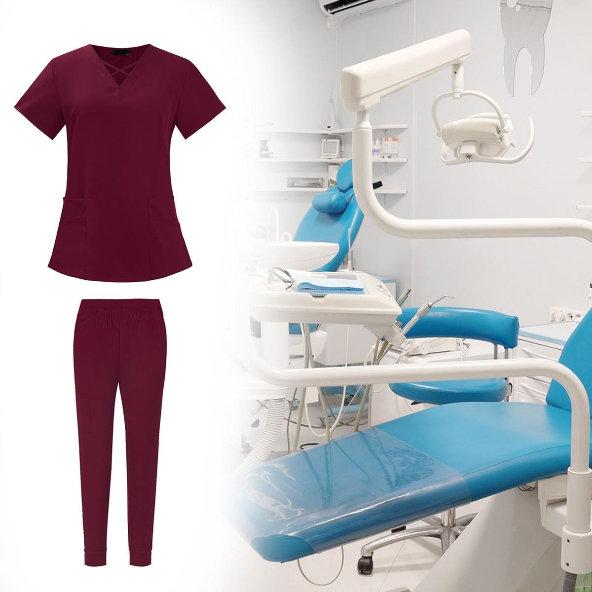 Nursing Scrub Set Working Uniform Durable Red Color In S