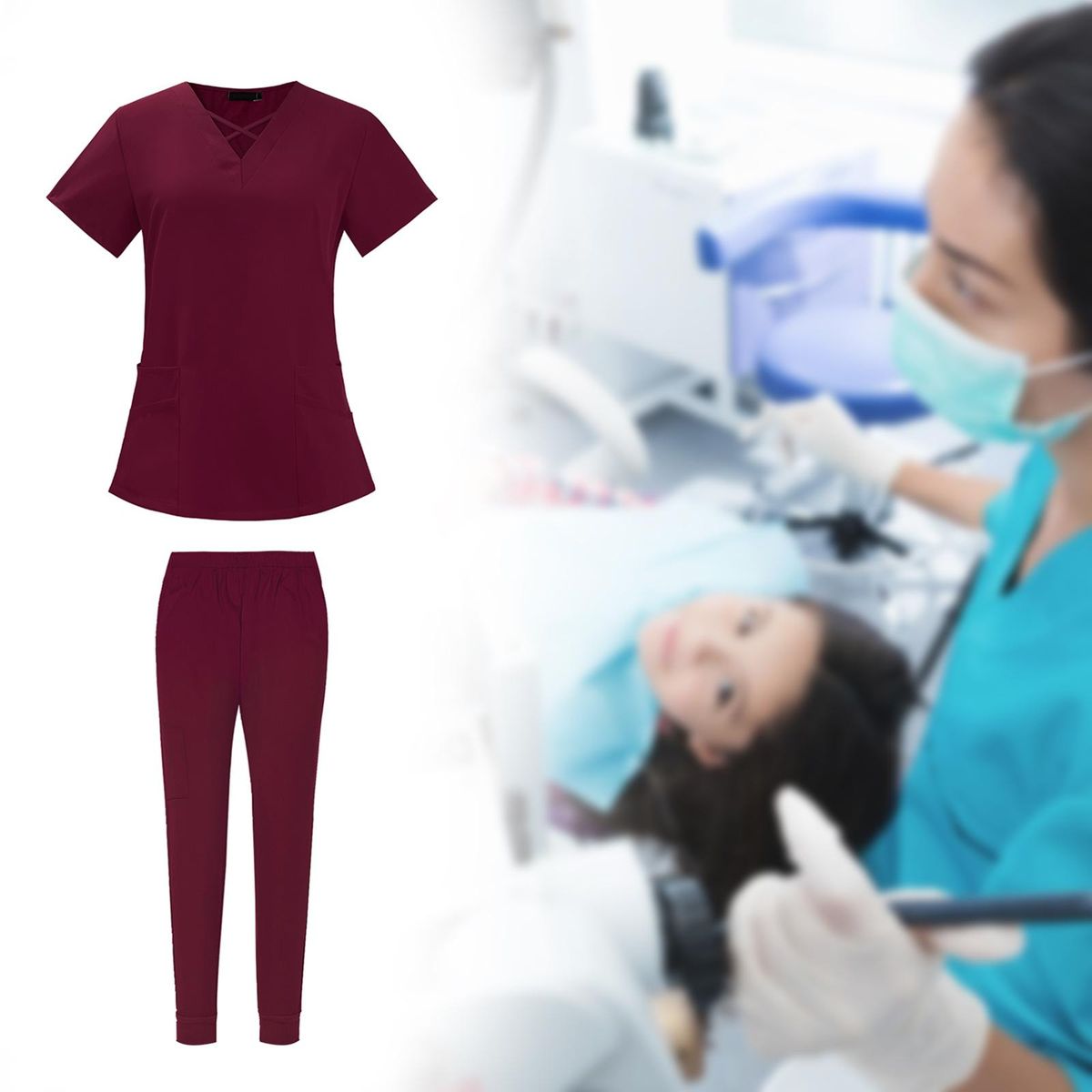 Nursing Scrub Set Working Uniform Durable Red Color In S