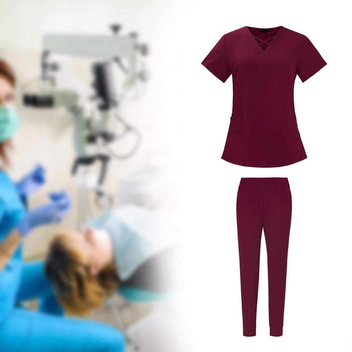 Nursing Scrub Set Working Uniform Durable Red Color In S