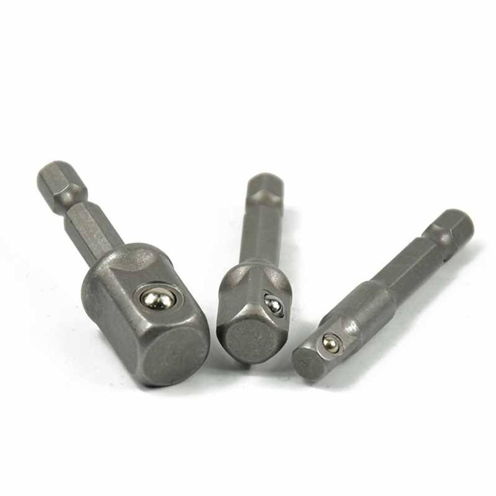 3pcs Chrome Vanadium Steel Socket Adapter Wrench Hex Shank to 1/4" 3/8" 1/2" Extension Drill Bits Bar Hex Bit Set Power Tools