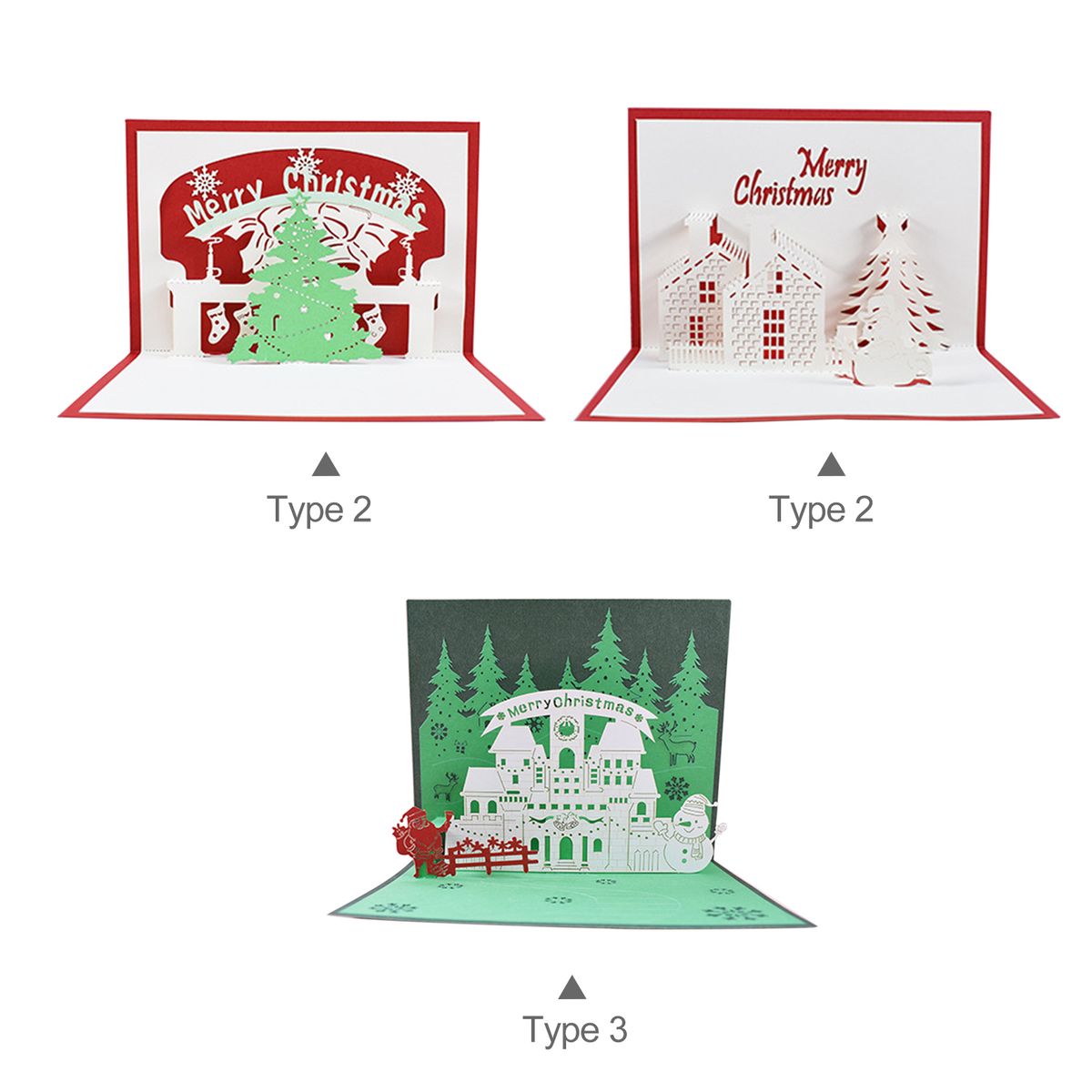3D Up Christmas Cards Greeting Holiday Cards With Envelope