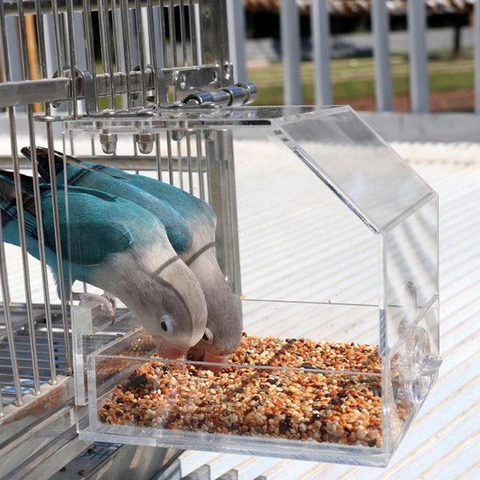 Hanging Transparent Bird Cage Feeder Acrylic Tray Feeding Bowl Feeding