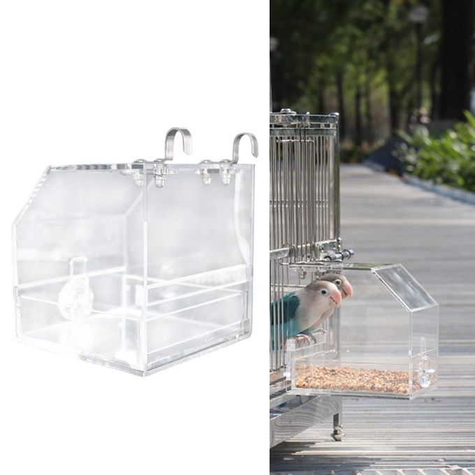 Hanging Transparent Bird Cage Feeder Acrylic Tray Feeding Bowl Feeding