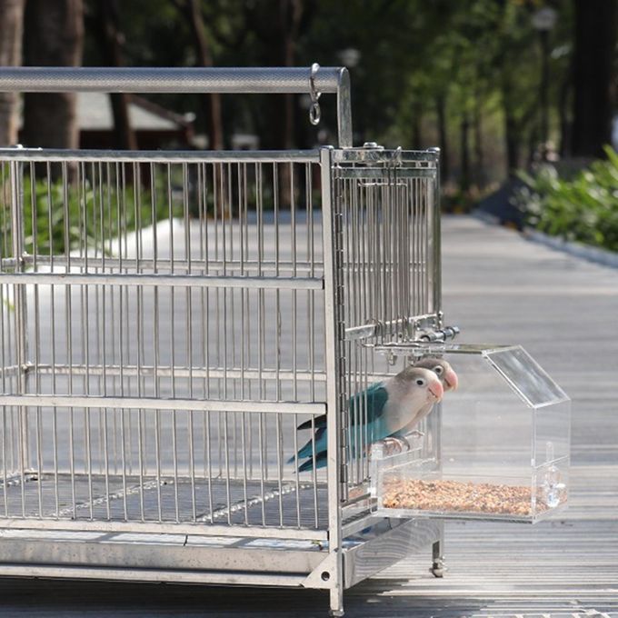 Hanging Transparent Bird Cage Feeder Acrylic Tray Feeding Bowl Feeding