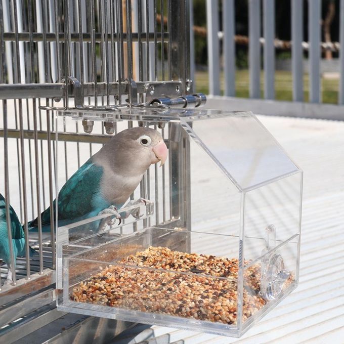 Hanging Transparent Bird Cage Feeder Acrylic Tray Feeding Bowl Feeding