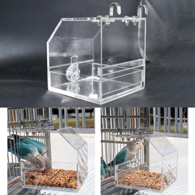 Hanging Transparent Bird Cage Feeder Acrylic Tray Feeding Bowl Feeding