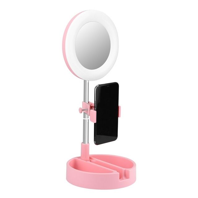 Selfie Ring Fill Light Portable Dimmable LED Camera Light Foldable Tripod Holder For Makeup Video Live Studio Stand(#Pink)