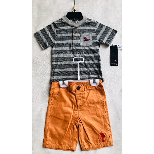 Boys Tshirt And Short Sets- Ash Stripe