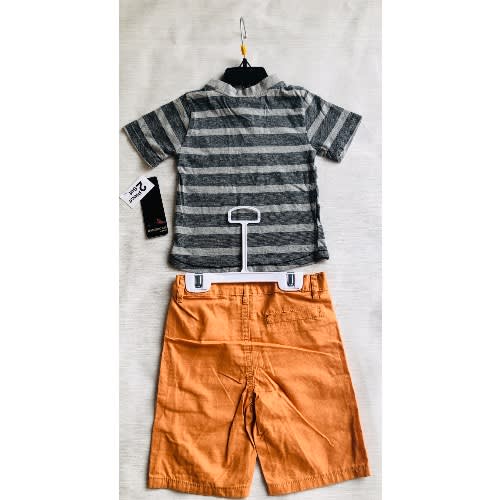 Boys Tshirt And Short Sets- Ash Stripe