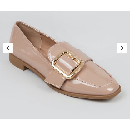 Patent Buckle Loafers - Nude