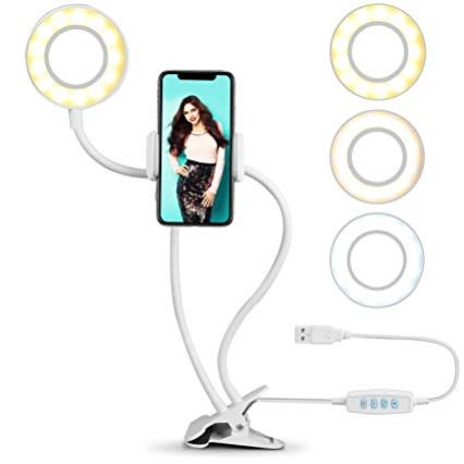 Ring Light With Phone Holder Stand For Live Stream & Makeup - 3 Light Mode - White