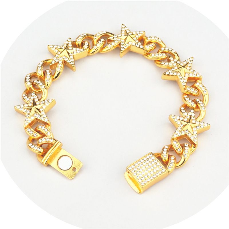 8inch Men Hip Hop Iced Out Cuban Star Bracelet Chain Jewelry