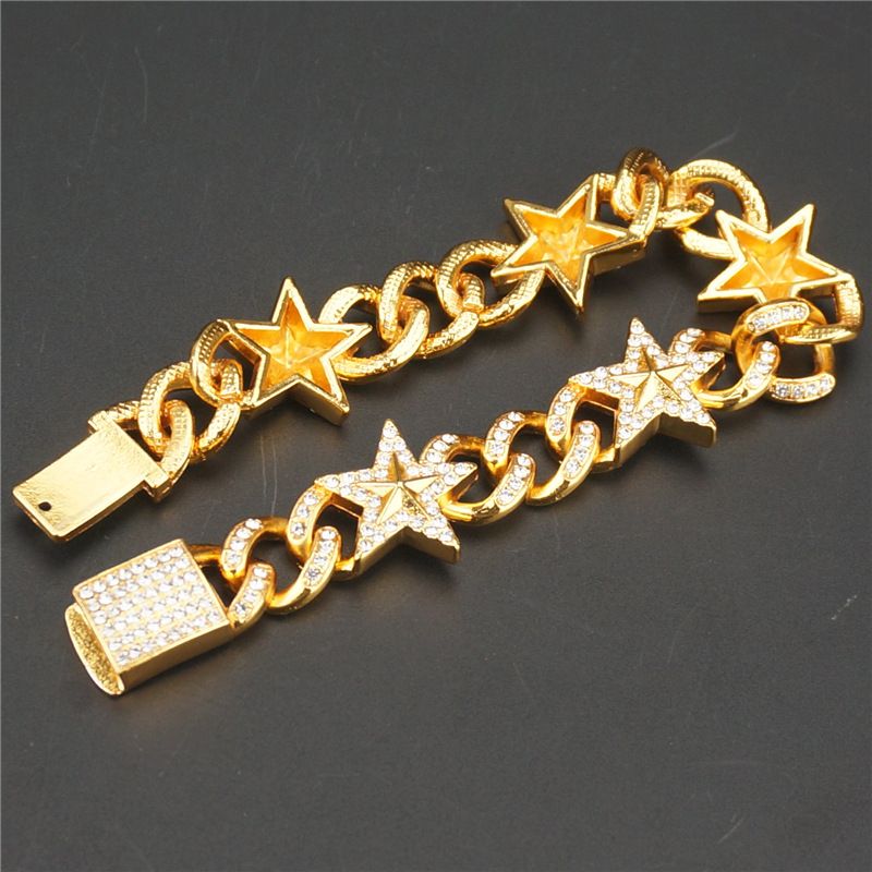 8inch Men Hip Hop Iced Out Cuban Star Bracelet Chain Jewelry