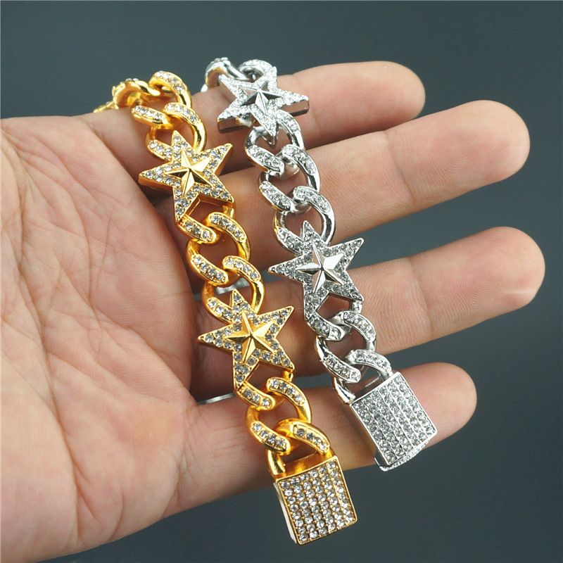 8inch Men Hip Hop Iced Out Cuban Star Bracelet Chain Jewelry