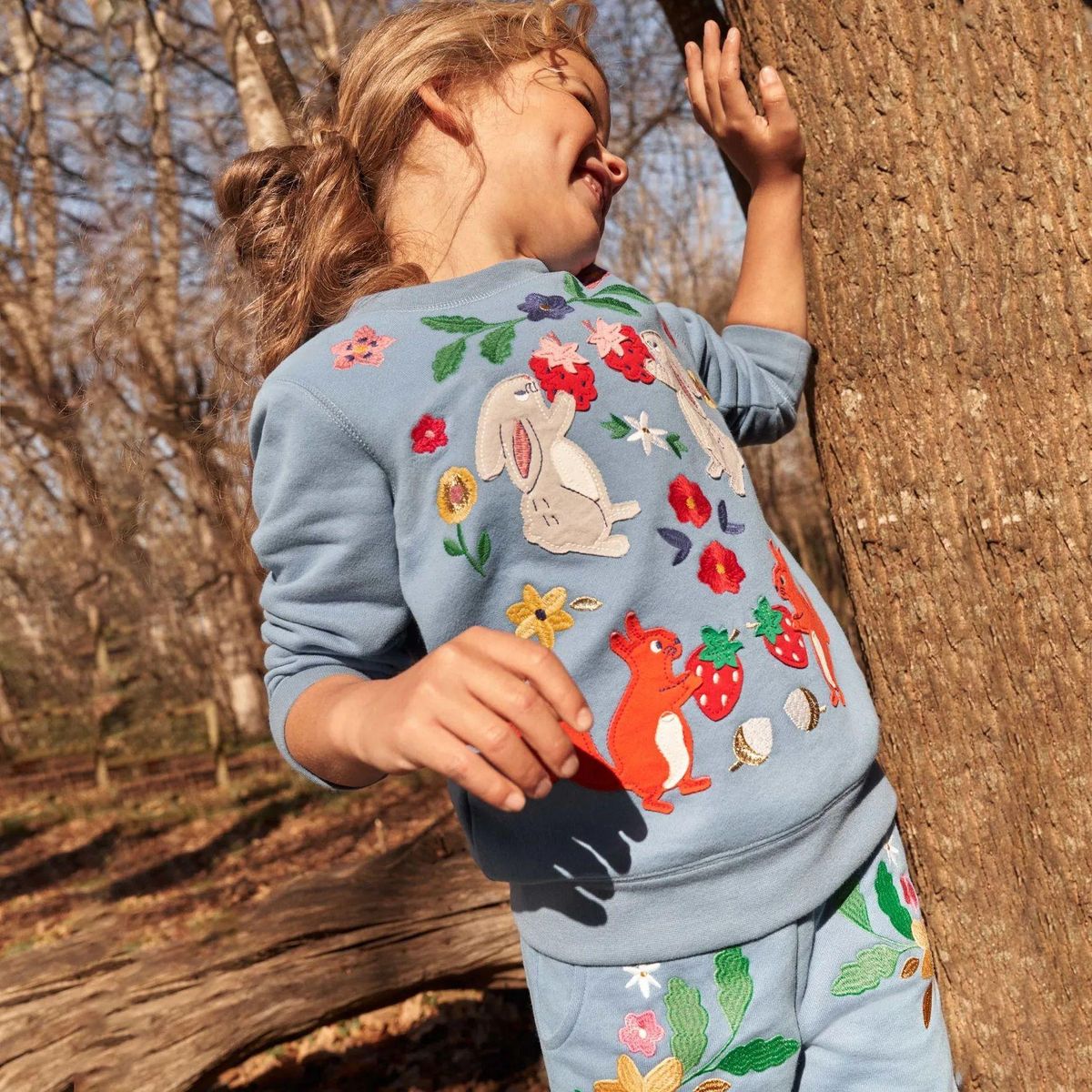 Girls Sweatshirt Knitted Embroidered Long Sleeve Sweatshirt Blue