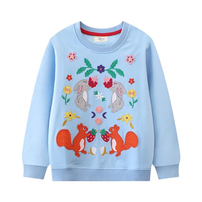 Girls Sweatshirt Knitted Embroidered Long Sleeve Sweatshirt Blue