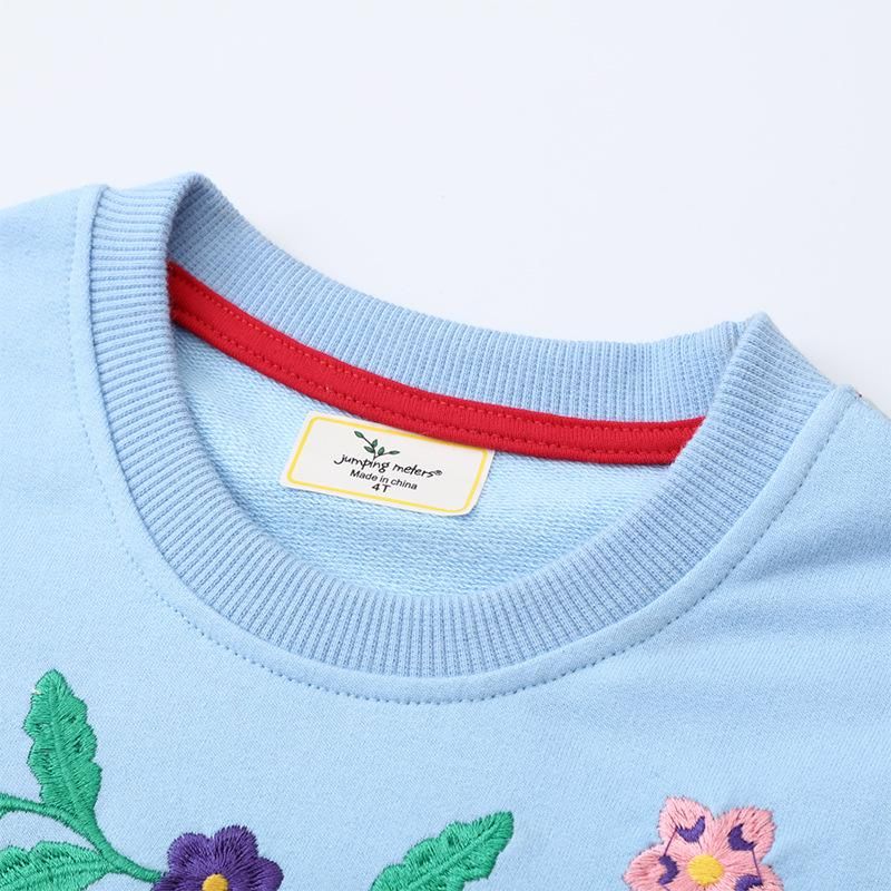 Girls Sweatshirt Knitted Embroidered Long Sleeve Sweatshirt Blue