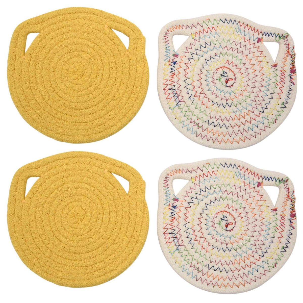 4 Pcs Potholders Trivets Set,Cotton Thread Weave Cat Shape