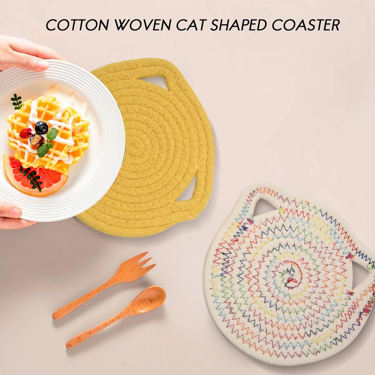 4 Pcs Potholders Trivets Set,Cotton Thread Weave Cat Shape