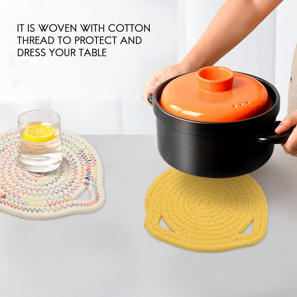 4 Pcs Potholders Trivets Set,Cotton Thread Weave Cat Shape