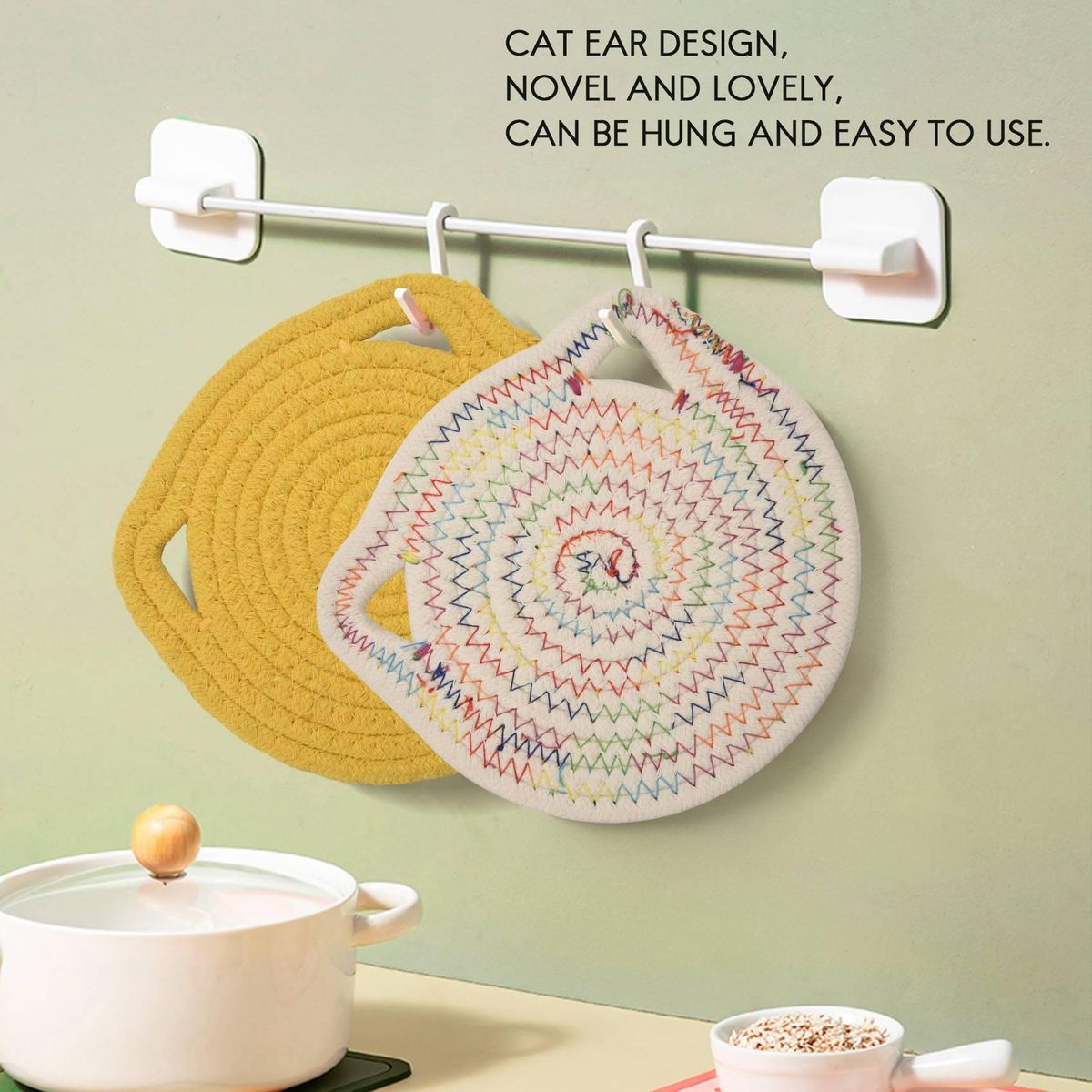 4 Pcs Potholders Trivets Set,Cotton Thread Weave Cat Shape