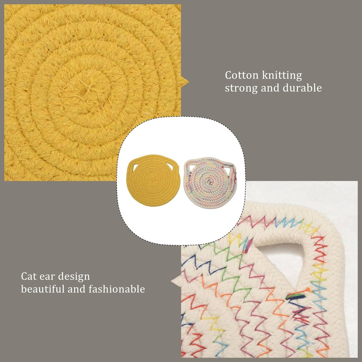 4 Pcs Potholders Trivets Set,Cotton Thread Weave Cat Shape