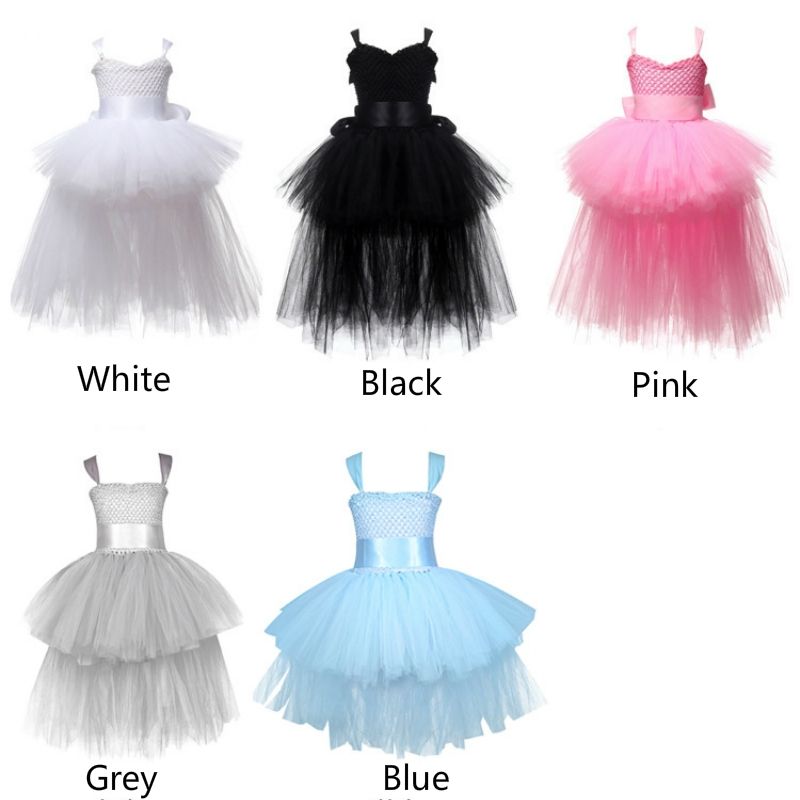 White Girls Lace Sling Dress Mesh Tutu Party Dress, KId Size:5-6 Age(110-120cm)