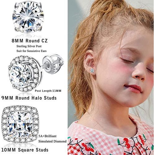 Jstyle 3Pairs 18K White Gold Plated Brilliant Simulated