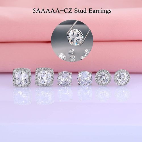 Jstyle 3Pairs 18K White Gold Plated Brilliant Simulated