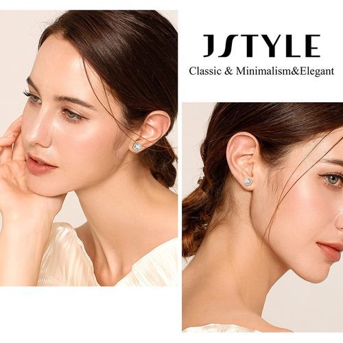 Jstyle 3Pairs 18K White Gold Plated Brilliant Simulated
