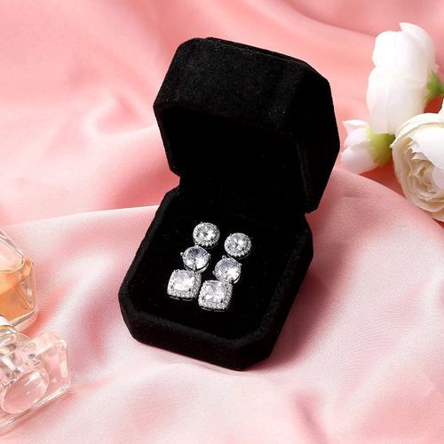 Jstyle 3Pairs 18K White Gold Plated Brilliant Simulated