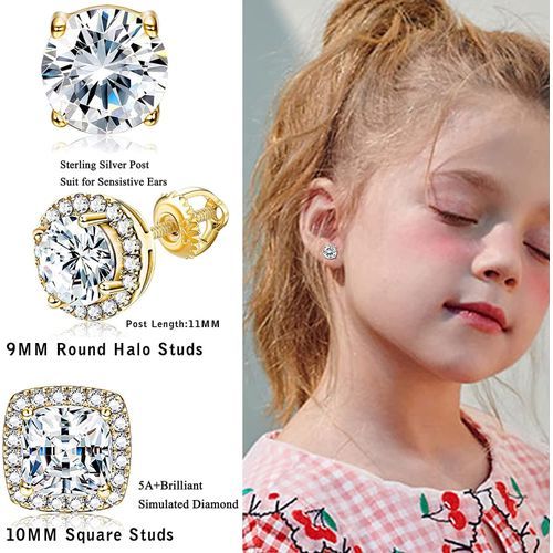 Jstyle 3Pairs 18K White Gold Plated Brilliant Simulated