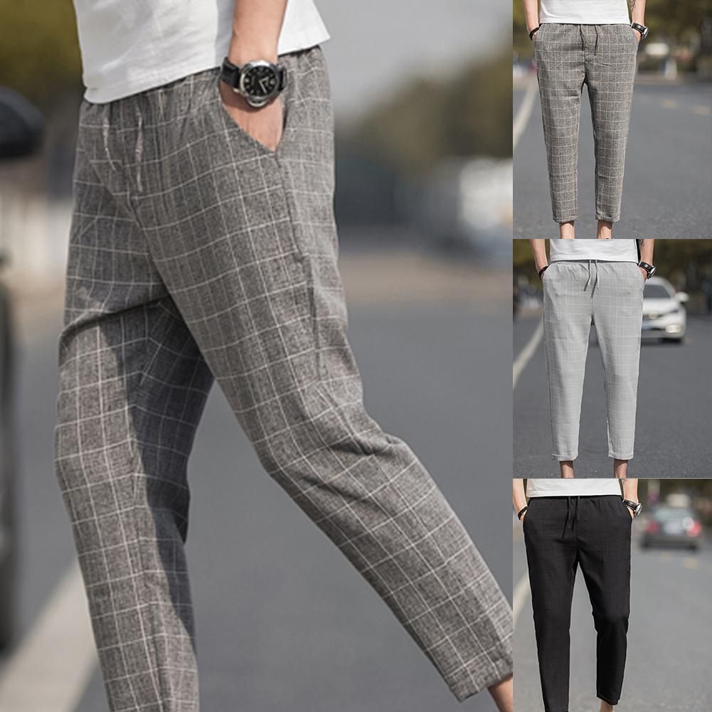 Big Size Pants for Mens Pencil Pants with Pocket and Cord Elastic Waist Informal Bombaches