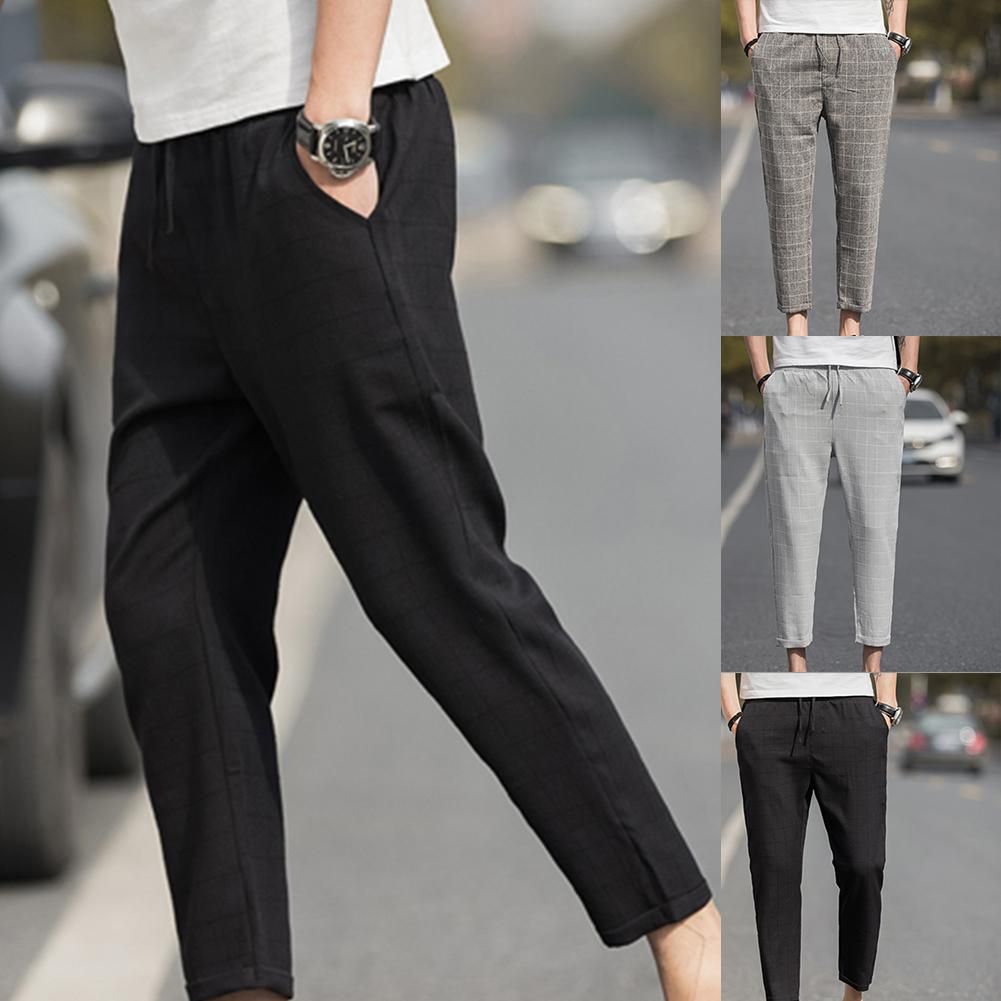 Big Size Pants for Mens Pencil Pants with Pocket and Cord Elastic Waist Informal Bombaches