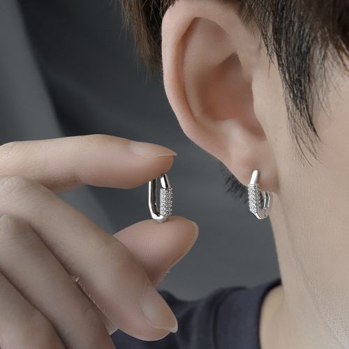 Men's Light Luxury Boys Earrings Simple Versatile Geometric Polygon Ear Hoop