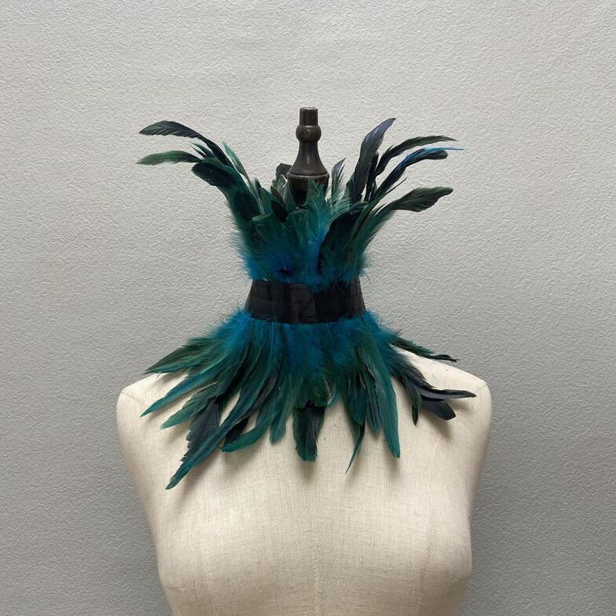 Faux Feather Fake Collar Feathered Lace Neck Sleeve Chic for Women Lake Blue