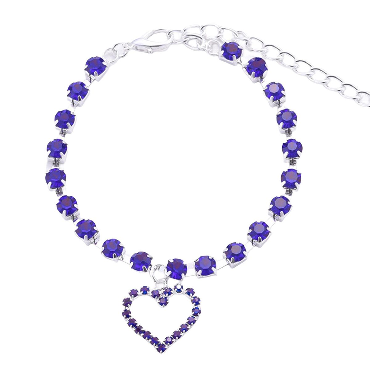 Cat Necklace Pet Dog Cat Heart Pendant Rhinestones Necklace Blue