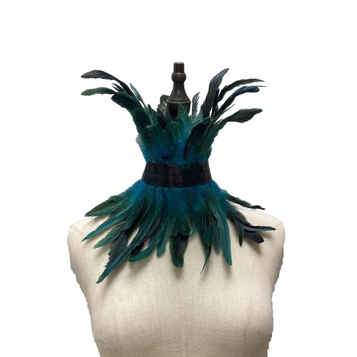 Faux Feather Scarf Feathered Lace Neck Sleeve Chic Punk for Women Lake Blue