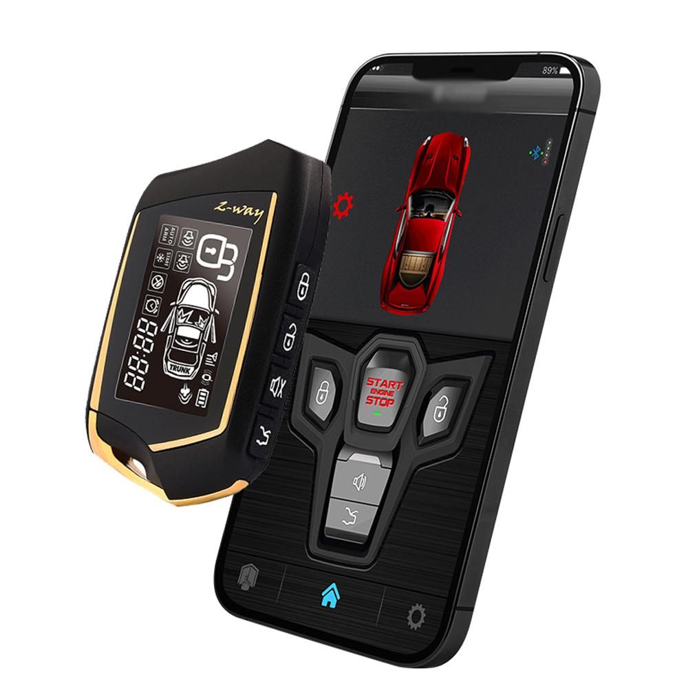 Car Anti-Theft Alarm Remote Starter System PKE Keyless Entry BT Remote Engine Starter Central Lock Kit 2-Way Vibration Alarm Support APP Control with 2 Remote Controller