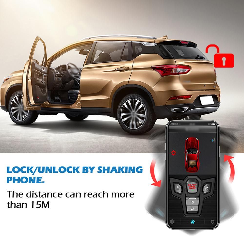 Car Anti-Theft Alarm Remote Starter System PKE Keyless Entry BT Remote Engine Starter Central Lock Kit 2-Way Vibration Alarm Support APP Control with 2 Remote Controller