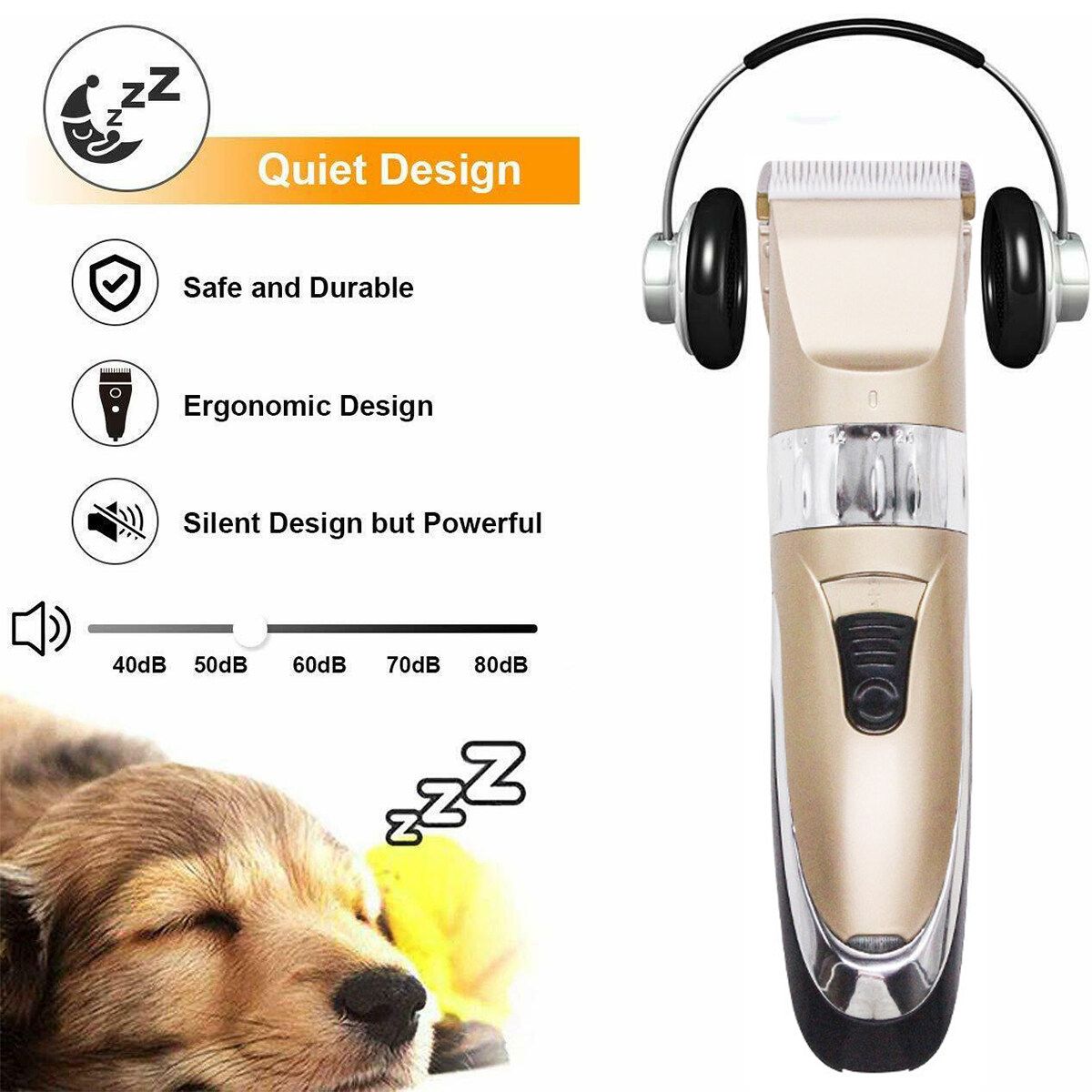 Professional USB Rechargeable Dog Grooming Clippers Cordless Pet Clippers Hair Trimmer With Li-ion Low Noise Electric Dog Hair Machine Kit With 3/6/9/12mm Comb Guide Pet Grooming Kits
