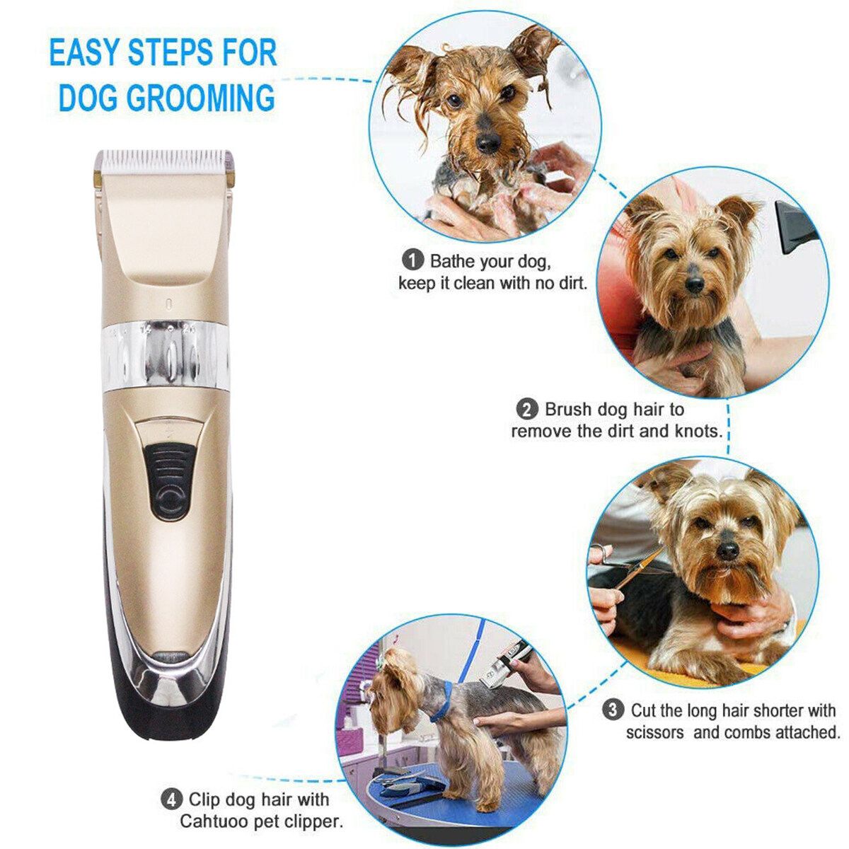 Professional USB Rechargeable Dog Grooming Clippers Cordless Pet Clippers Hair Trimmer With Li-ion Low Noise Electric Dog Hair Machine Kit With 3/6/9/12mm Comb Guide Pet Grooming Kits