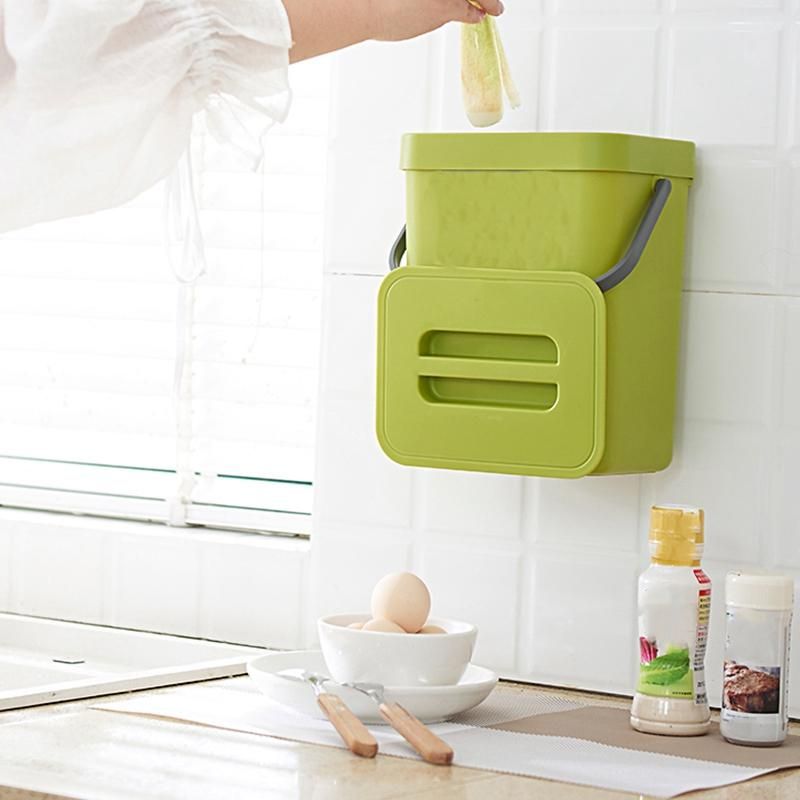 Trash Can with Lid Under Sink Green Trash Can Plastic Waste Basket Hanging Waste Bin for Bathroom/Office,Waste Compost Bin for Kitchen Small Garbage Can for Bedroom 0.8 Gallon